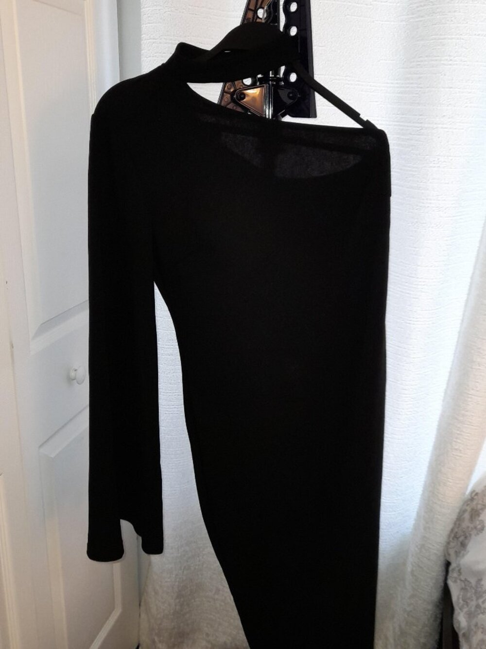One Shoulder Black Midi Dress